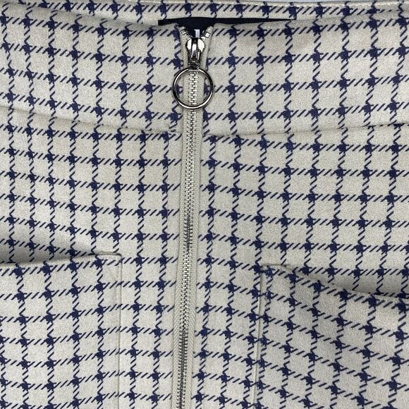 Alice Blue Mini Pencil Skirt Womens S Beige Navy Windowpane Soft Suede Feel - Picture 7 of 9